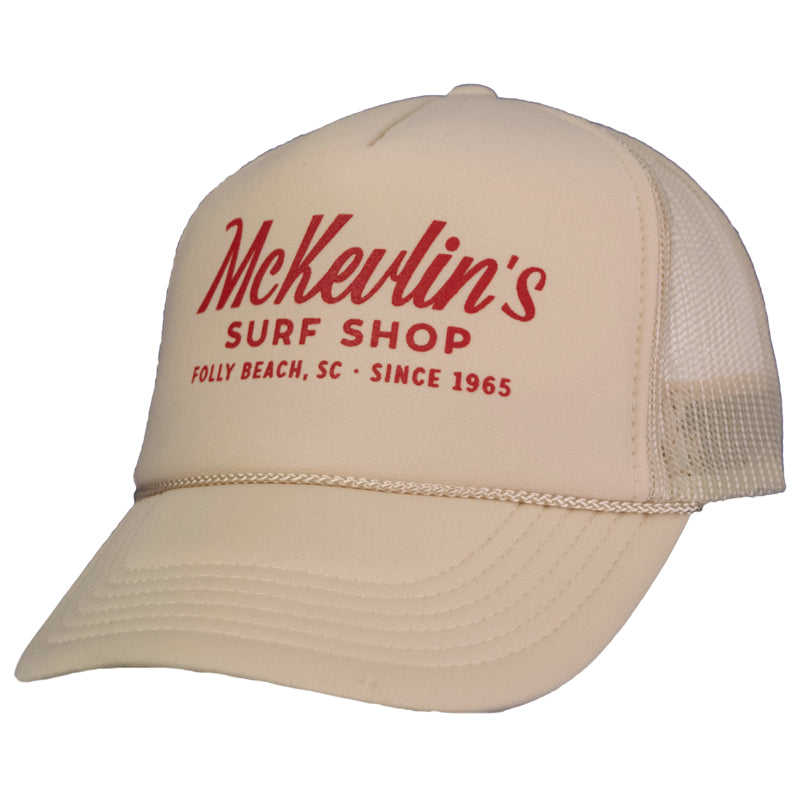 McKevlin's - Craig Script Trucker - Beige with Red - MCKEVLIN'S SURF SHOP