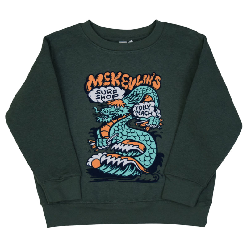 McKevlin's - Dragon Youth Crew Fleece - Basil - MCKEVLIN'S SURF SHOP