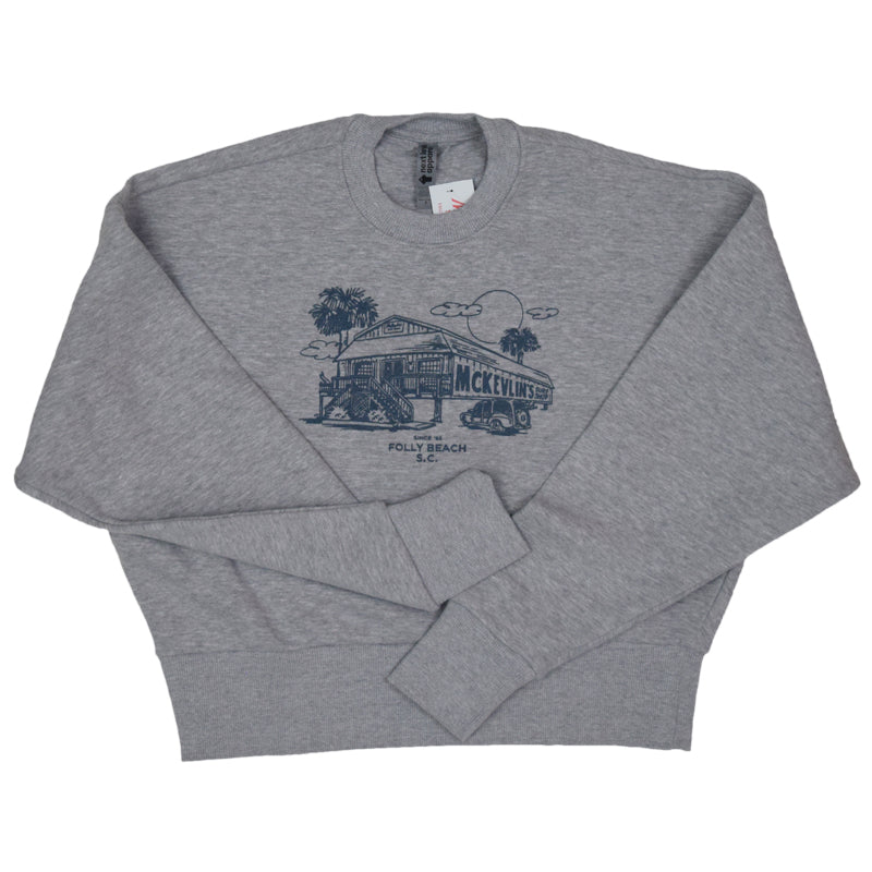 McKevlin's Eight Cntr Women's Crew Fleece - Athletic Grey - MCKEVLIN'S SURF SHOP