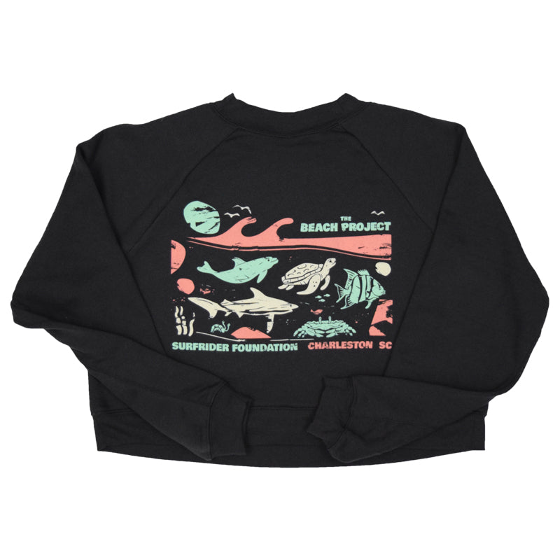 The Beach Project - Surfrider Women's Crop Crew Fleece - Dark Grey - MCKEVLIN'S SURF SHOP